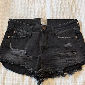 River Island Charcoal Distressed Jean Shorts